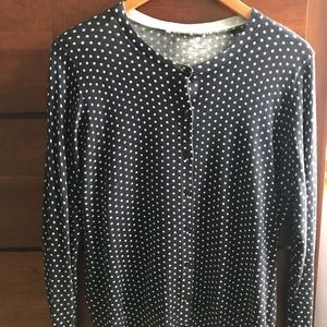 Ann Taylor LOFT navy polka dot cardigan. EUC. L